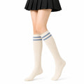 Calze al ginocchio 35-38 a coste beige con righe azzurre - stile sportivo