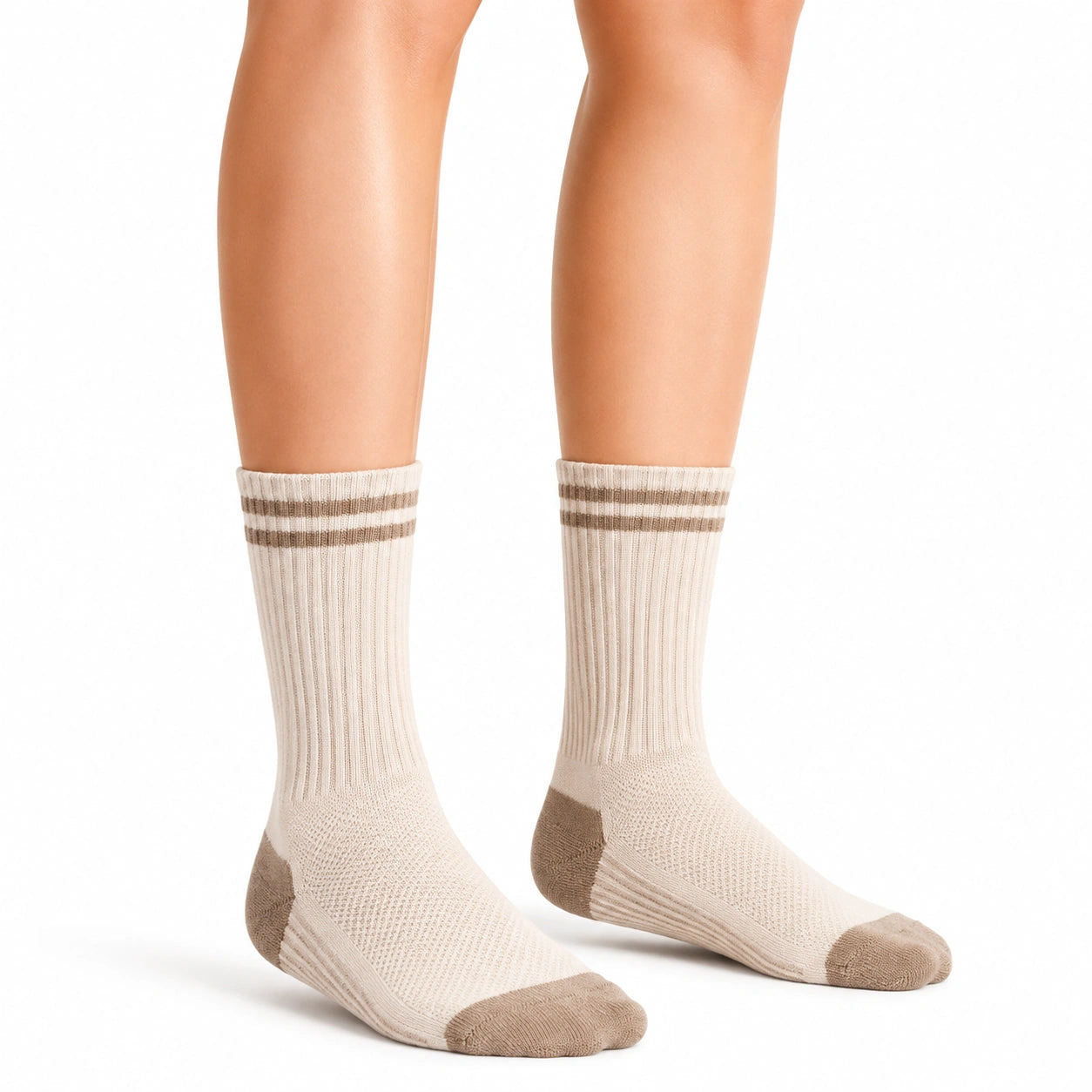 Calzini sportivi 35-38 beige e marrone a coste con rinforzi