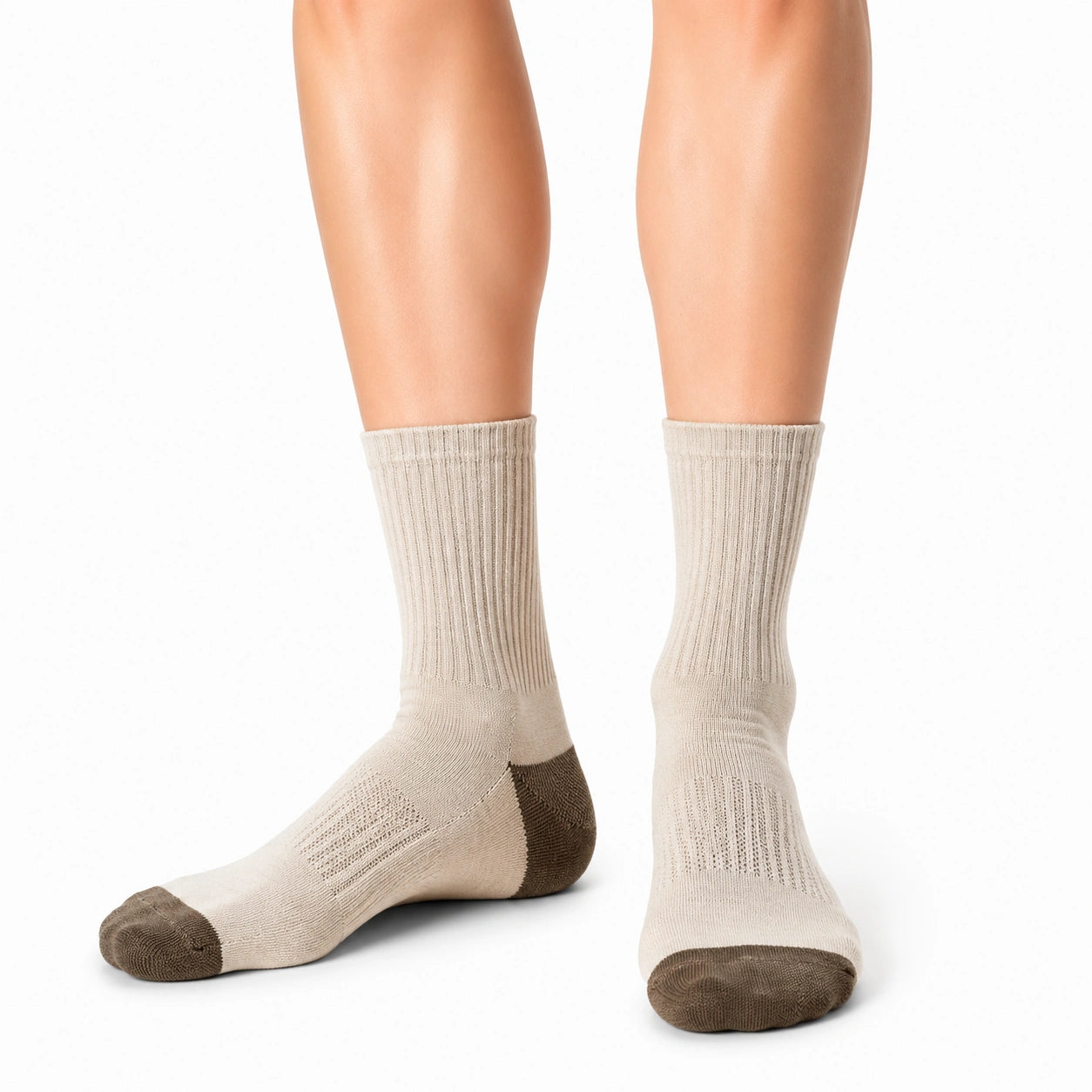Calze sportive 39-42 in maglia beige e marrone traspiranti a coste