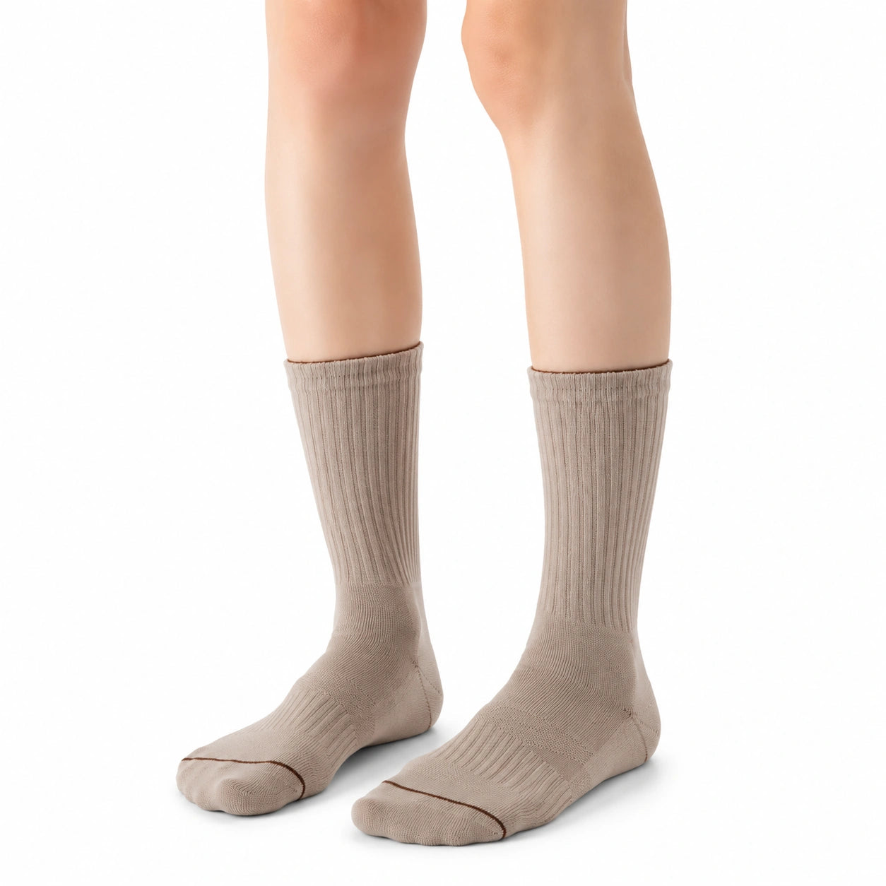 Calze a metà polpaccio 39-42 in maglia beige a coste per uso quotidiano