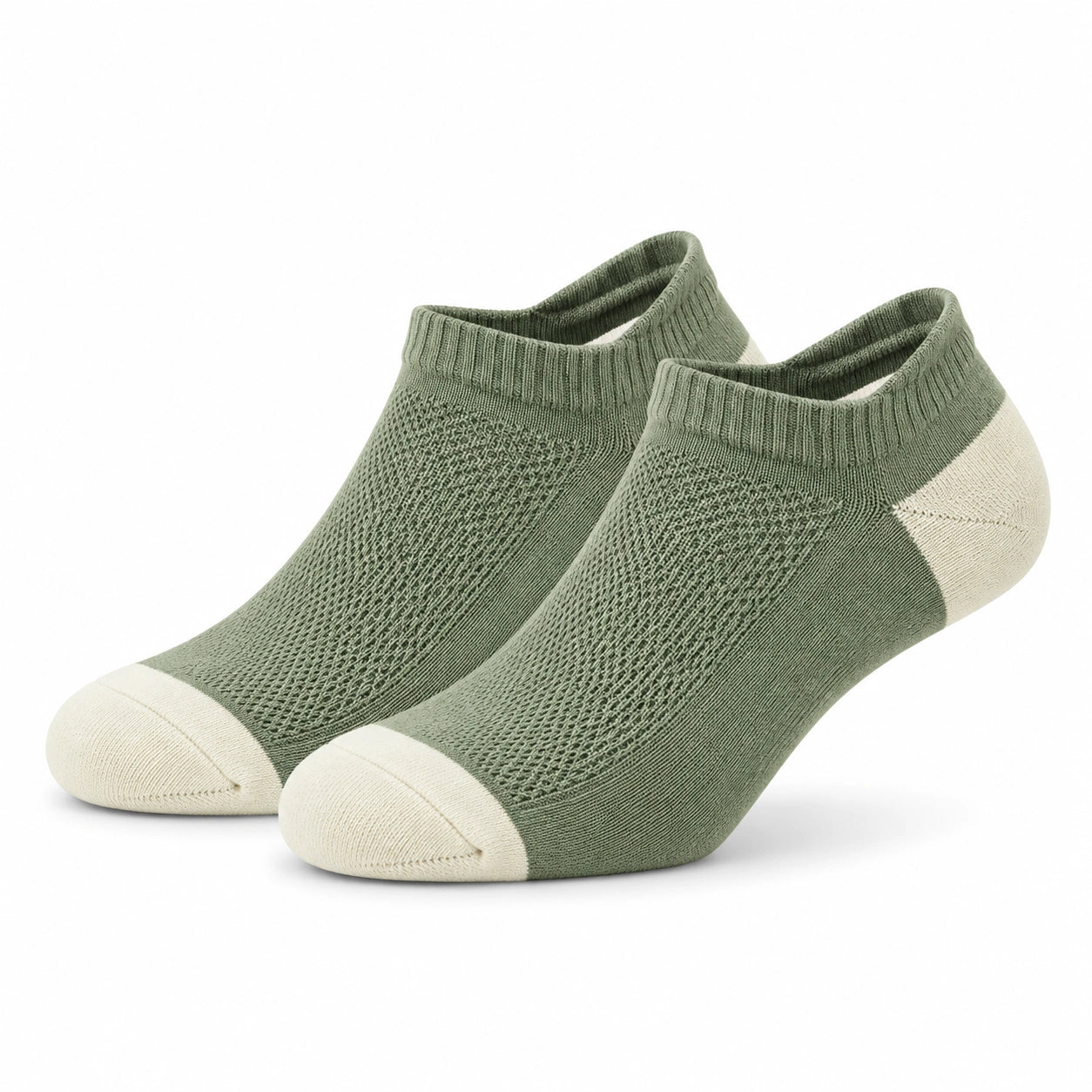 Calzini bassi 39-42 in tessuto a maglia verde e crema - traspiranti per uso quotidiano