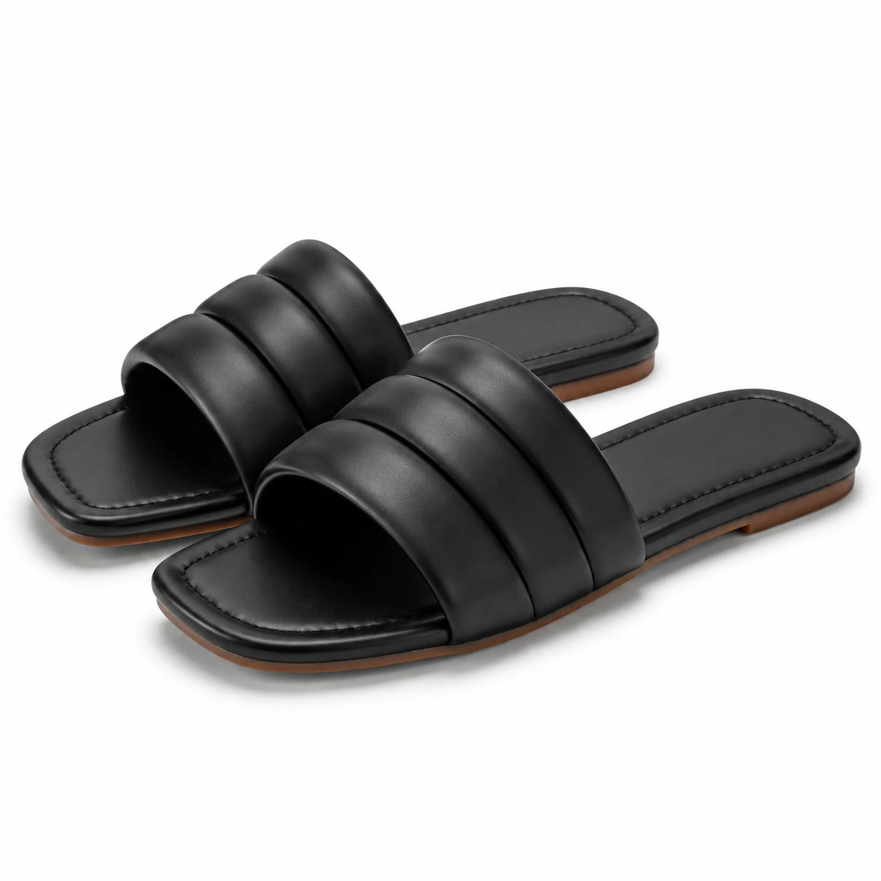 Sandali ciabatta 42/43 neri in materiale sintetico a tre fasce - stile minimal