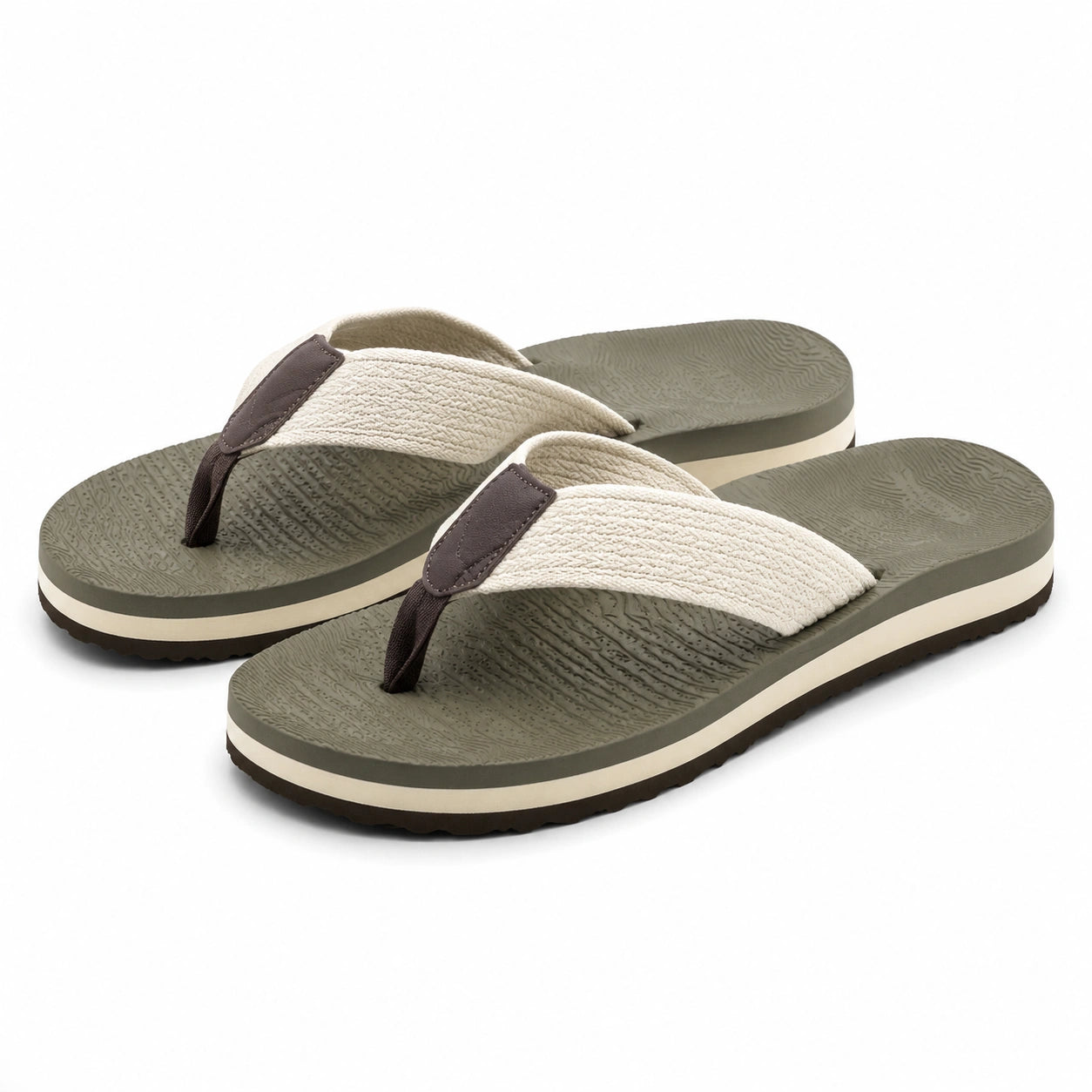 Infradito taglia 42/43 con fascia in tessuto beige e suola verde antiscivolo