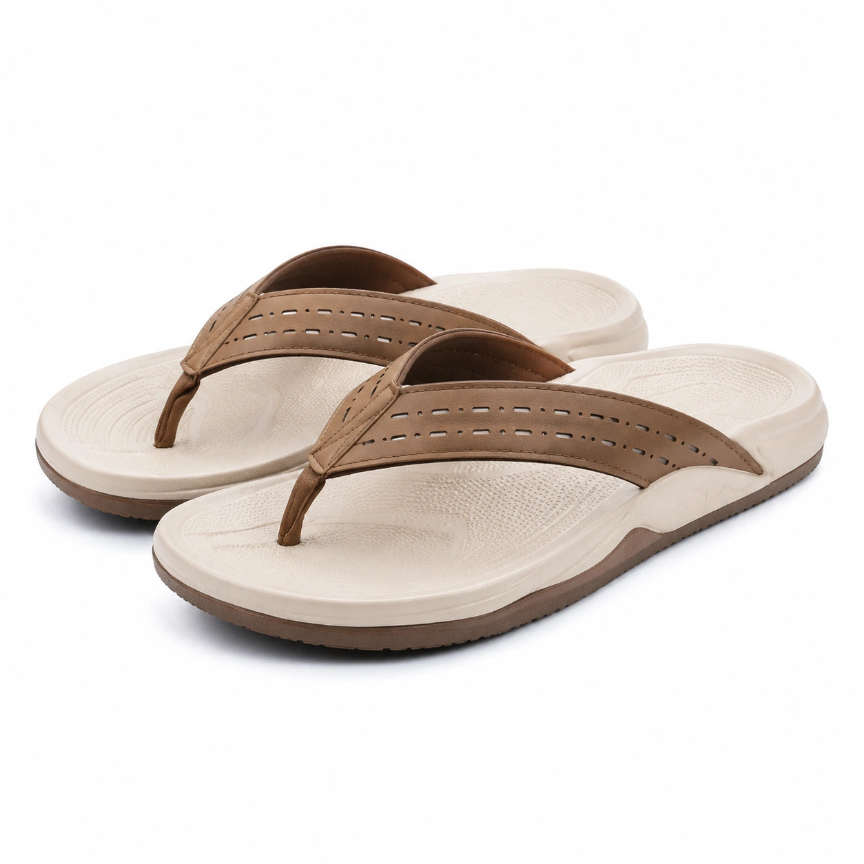 Infradito uomo taglia 42/43 beige e marrone in materiale sintetico - suola sagomata antiscivolo
