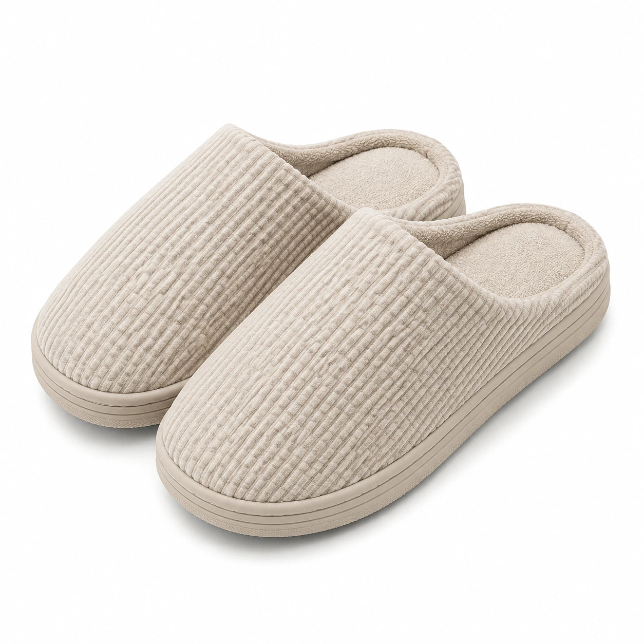 Pantofole da casa 38/39 in tessuto a coste beige con suola antiscivolo