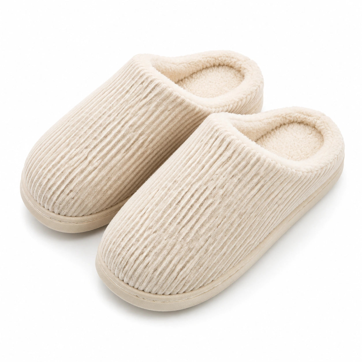 Pantofole da casa 40/41 in tessuto a coste beige con interno morbido