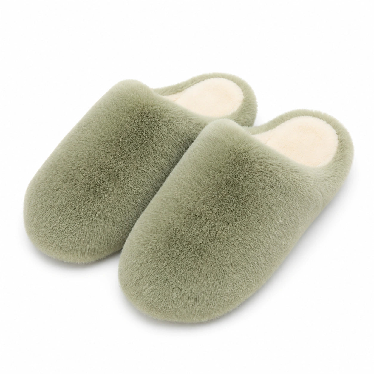 Pantofole da casa 42/43 in tessuto peluche verde salvia - chiuse morbide