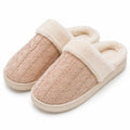 Pantofole da casa 42/43 in tessuto beige con bordo effetto pelliccia - suola piatta