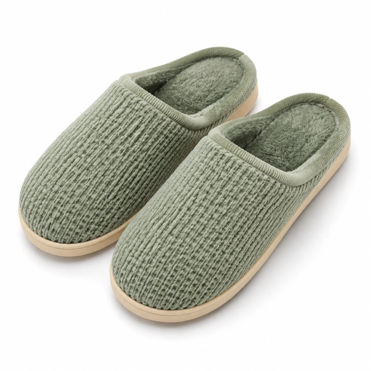 Pantofole da casa 42/43 in tessuto a coste verde salvia con interno morbido